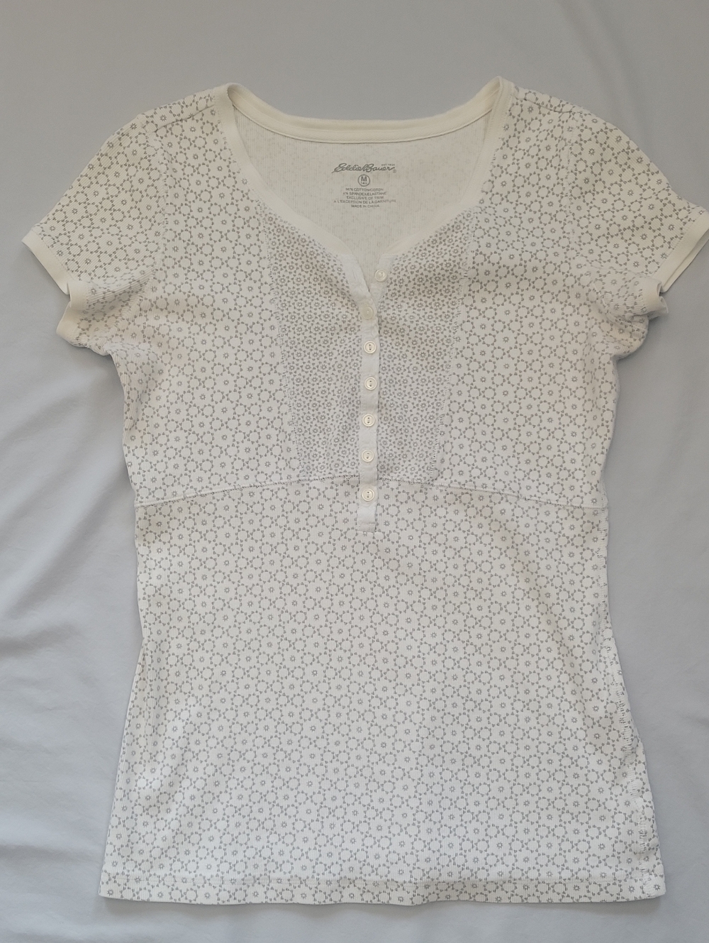Eddie Bauer White Button-Front Cap Sleeve Top